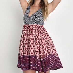 Lulus La Vie En Roses Navy Blue And Red Floral Print Dress - Size S